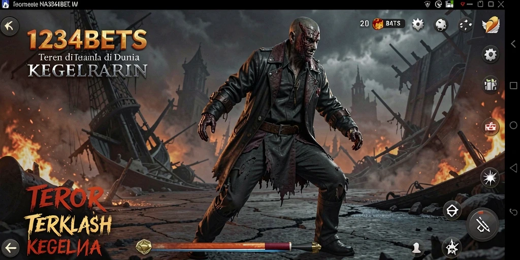 Tampilan gameplay mencekam dari 1234BETS penuh kegelapan.