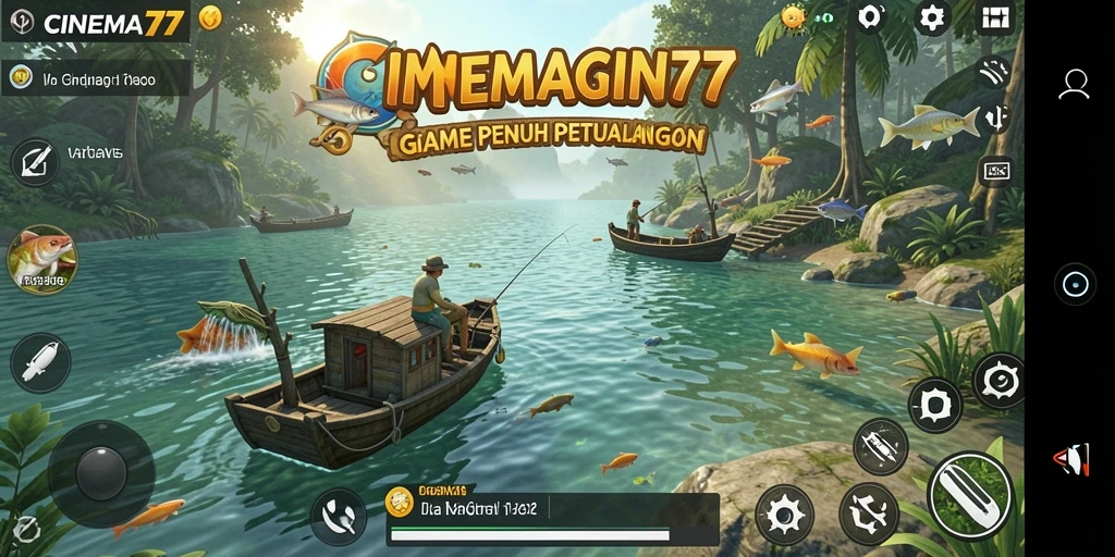 Tampilan memancing realistis dengan ikan beragam dan indah.
