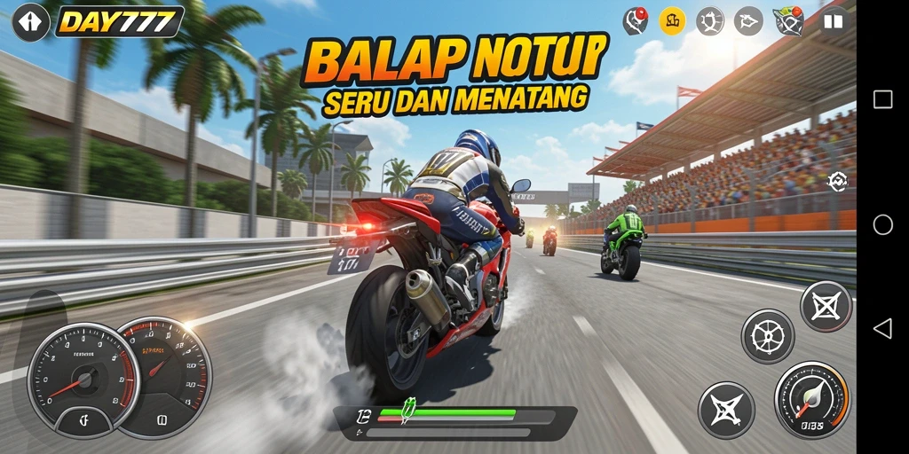 Tampilan gameplay balap motor yang menegangkan di DAY777.