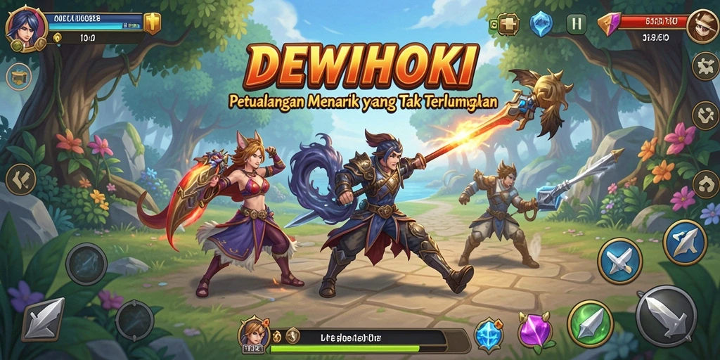 Screenshot gameplay DEWIHOKI menampilkan dunia petualangan yang luas dan penuh warna.