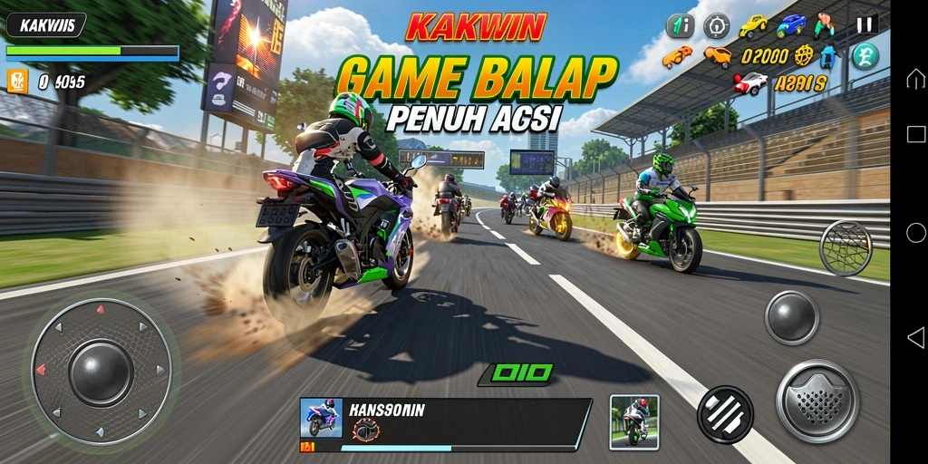 Gameplay seru KAKWIN dengan mobil balap motor yang menegangkan.