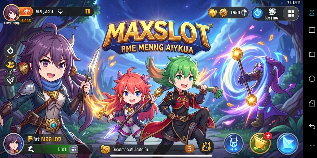 Tampak layar gameplay MAXSLOT yang penuh aksi dan karakter Anime.