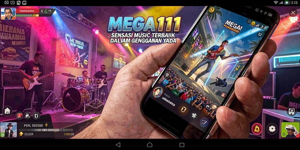 Screenshot gameplay MEGA111 dengan musik dan interaksi seru.