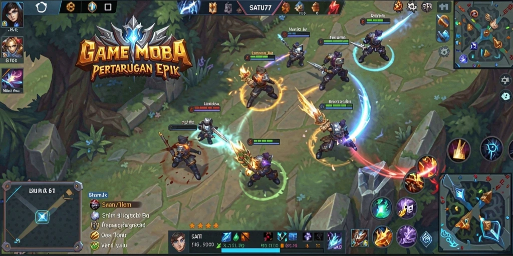 Screenshot dari gameplay SATU77 yang menunjukkan pertarungan tim yang intens.