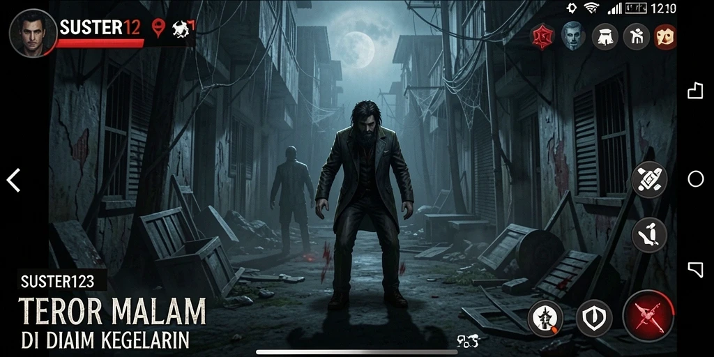 Gameplay menegangkan dalam suasana gelap dan seram.