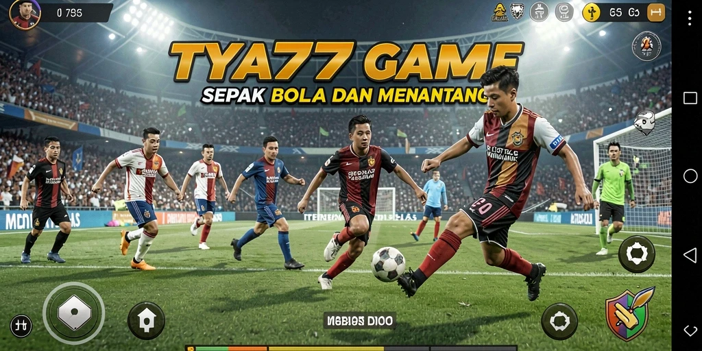 Tampilan gameplay seru di TYA777 saat pertandingan sepak bola.